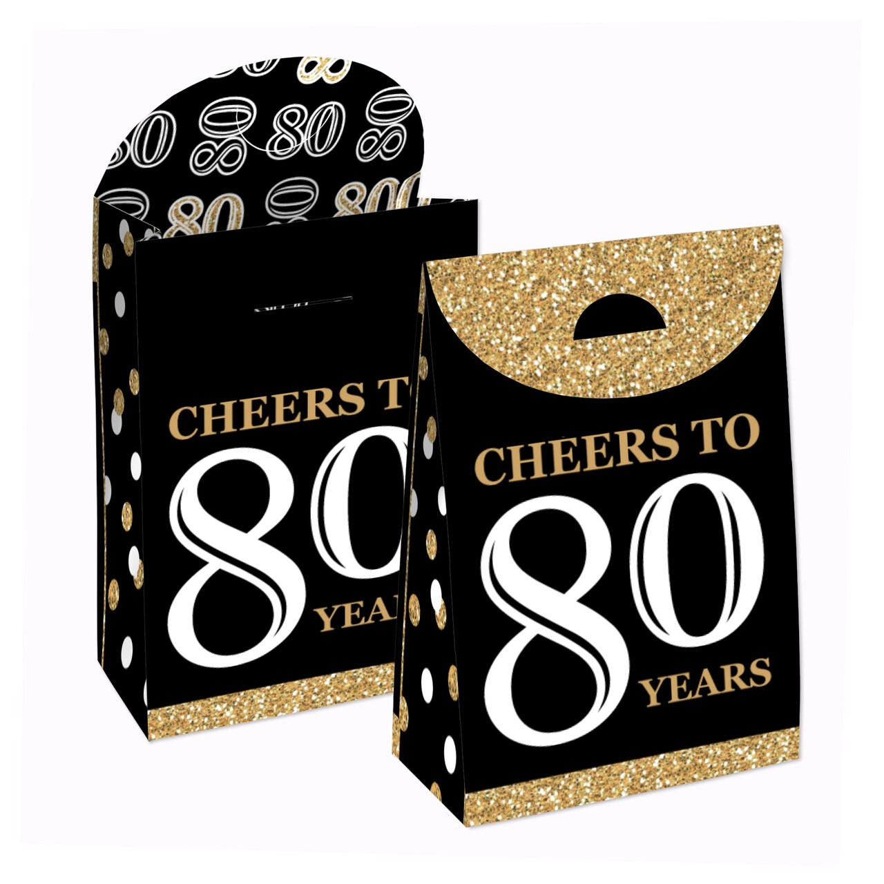 Big Dot of Happiness Adult 80th Birthday - Gold - Birthday Gift Favor Bags - Party Goodie Boxes - Set of 12